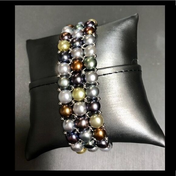 Honora Multi Color Wide Stretchy Pearl Bracelet with Sterling Silver 925 beads - Picture 3 of 6